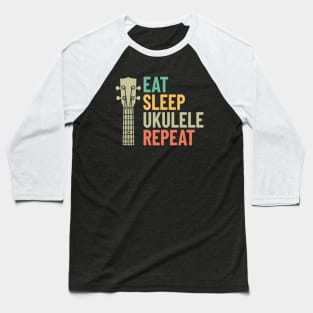 Eat Sleep Ukulele Repeat Ukulele Headstock Retro Theme Baseball T-Shirt